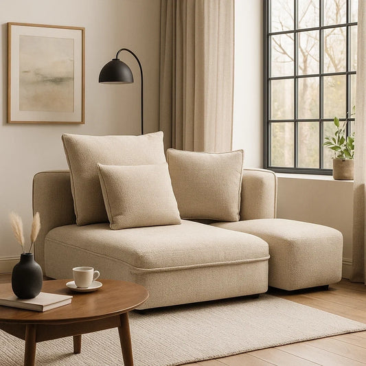 Sofá Chaise Longue Modular en Tela Beige Moderno y Minimalista