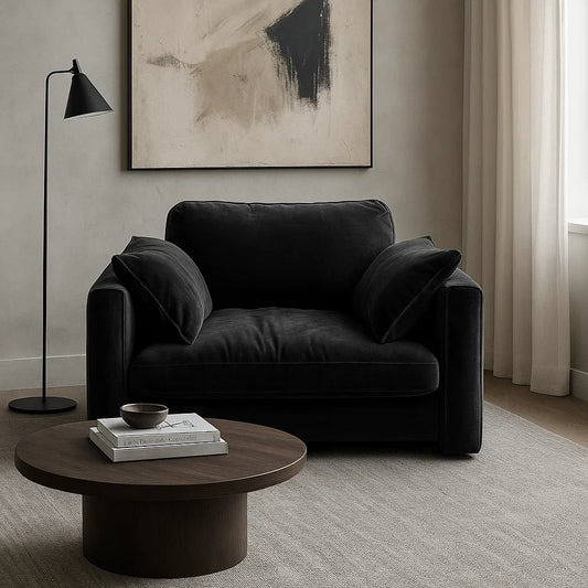 Sillón Sofá Moderno en Tela Negra con Cojines Acolchados