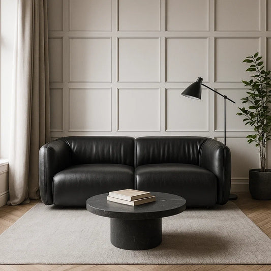 Sofá Moderno de 2 Plazas en Piel Sintética Negra Minimalista