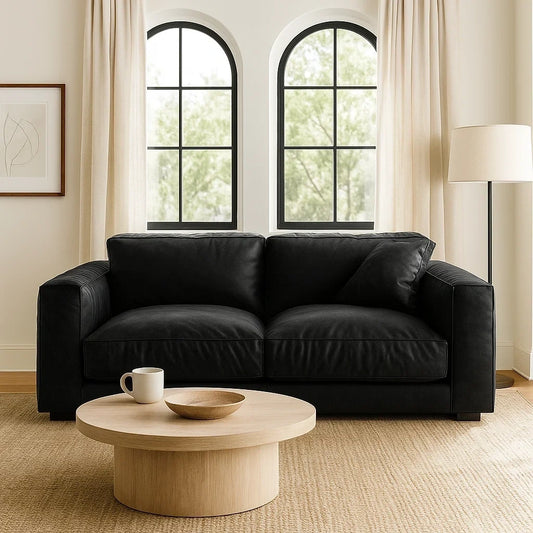 Sofá de 2 Plazas Moderno en Tela Negra con Cojines Acolchados