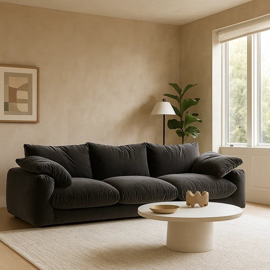 Sofá Modular de 3 Plazas en Terciopelo Negro con Cojines Acolchados