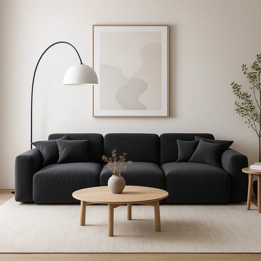 Sofá Modular de 3 Plazas en Tela Negra con Cojines Incluidos