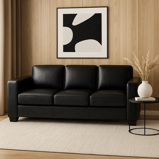 Sofá de 3 Plazas en Cuero Negro Moderno y Elegante