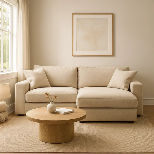 Sofá Modular de 3 Plazas con Chaise Longue en Tela Beige