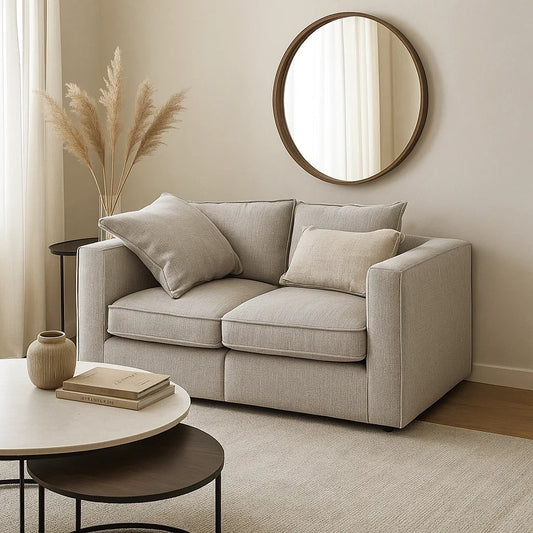 Sofá de 2 Plazas en Tela Gris Claro con Cojines