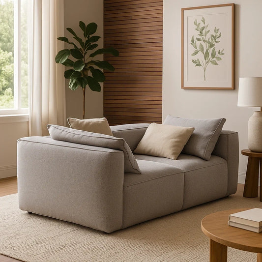 Sofá de 2 Plazas en Tela Gris Claro con Cojines Decorativos