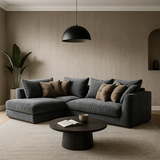 Sofá Modular Esquinero de Terciopelo Gris Oscuro con Chaise Longue