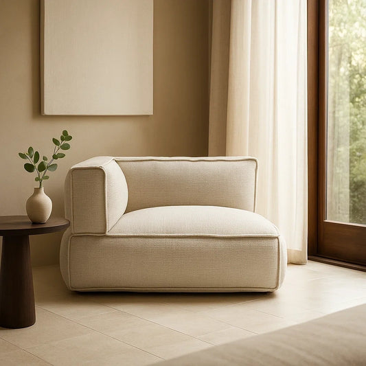 Sofá Modular Individual con Brazo Izquierdo de Tela Beige
