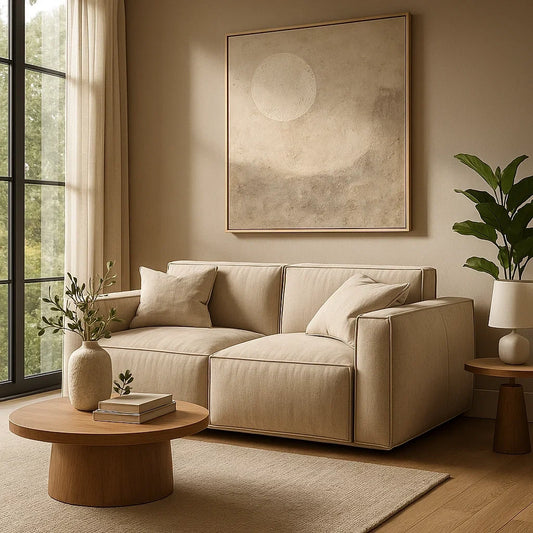 Sofá Modular de 2 Plazas en Chenilla Beige con Reposabrazos