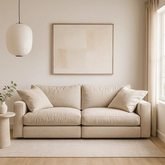 Sofá Modular de 2 Plazas en Lino Beige con Cojines