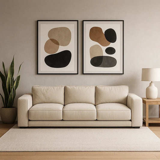 Sofá de 3 Plazas en Lino Beige con Brazos Cuadrados