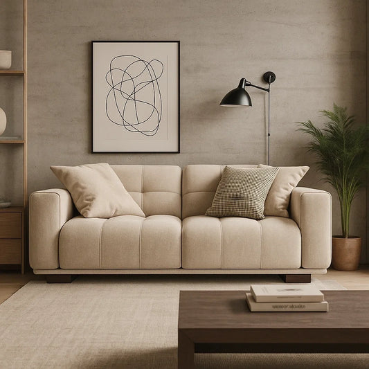 Sofá de 2 Plazas en Tela Beige con Cojines Incluidos