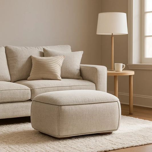 Reposapiés Ottomán Tapizado en Tela Beige Minimalista