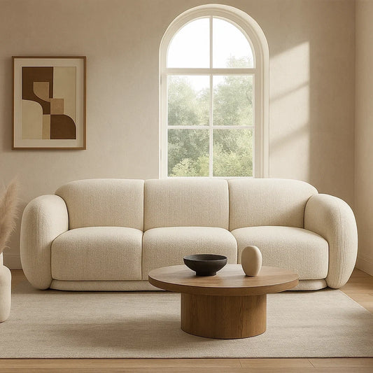 Sofá de Tres Plazas en Tela Beige de Diseño Moderno