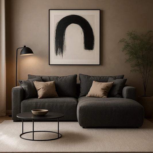 Sofá Chaise Longue de Dos Plazas en Tela Gris con Cojines Decorativos