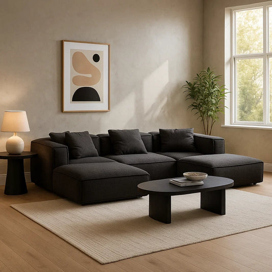 Sofá Modular Chaise Longue en Tela Gris Oscuro de Estilo Moderno