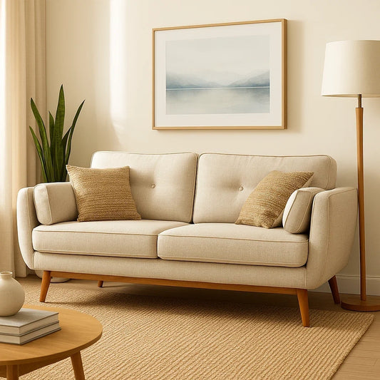 Sofá de 2 Plazas Estilo Nórdico con Tapizado Beige y Patas de Madera