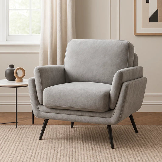 Sillón Moderno en Tela Gris Claro con Patas Metálicas Negras