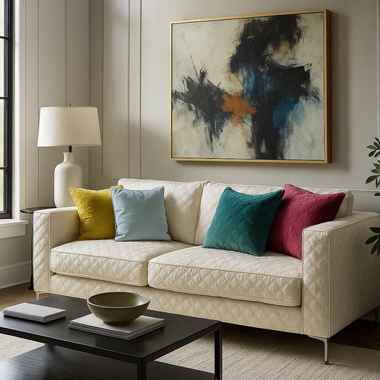 Sofá Acolchado de 3 Plazas con Cojines Multicolor y Patas Metálicas