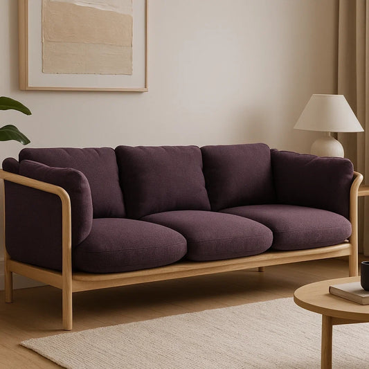 Sofá de Tres Plazas de Madera Maciza con Cojines de Tela Color Púrpura