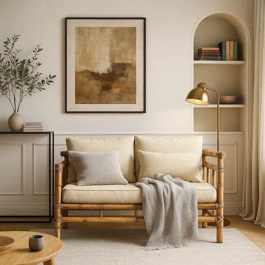 Sofá de Bambú de Dos Plazas con Cojines Beige