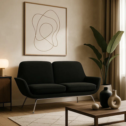Sofá Moderno de Dos Plazas en Negro con Patas Cromadas