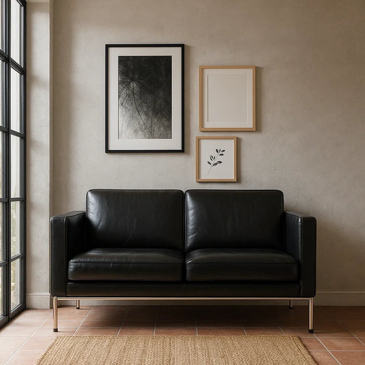 Sofá de Dos Plazas en Negro con Estructura de Acero Cromado