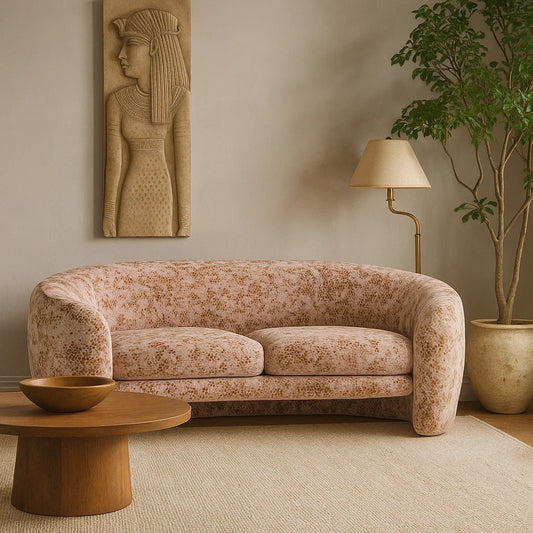 Sofá Curvo de 2 Plazas con Tapizado Estampado en Terciopelo