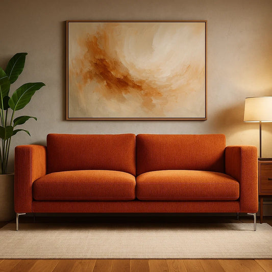 Sofá Moderno de 2 Plazas en Tela Naranja con Patas Metálicas