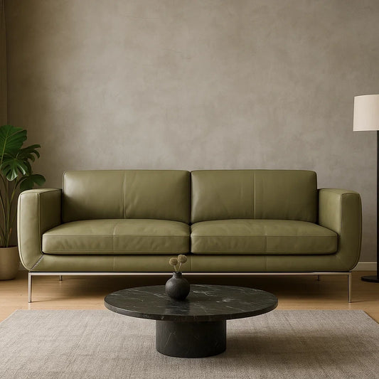 Sofá Moderno Minimalista de 2 Plazas en Cuero Verde con Patas Metálicas
