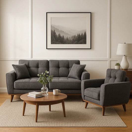 Conjunto de Sofá Moderno de Tela Gris Oscuro con Sillón Individual y Sofá de 2 Plazas