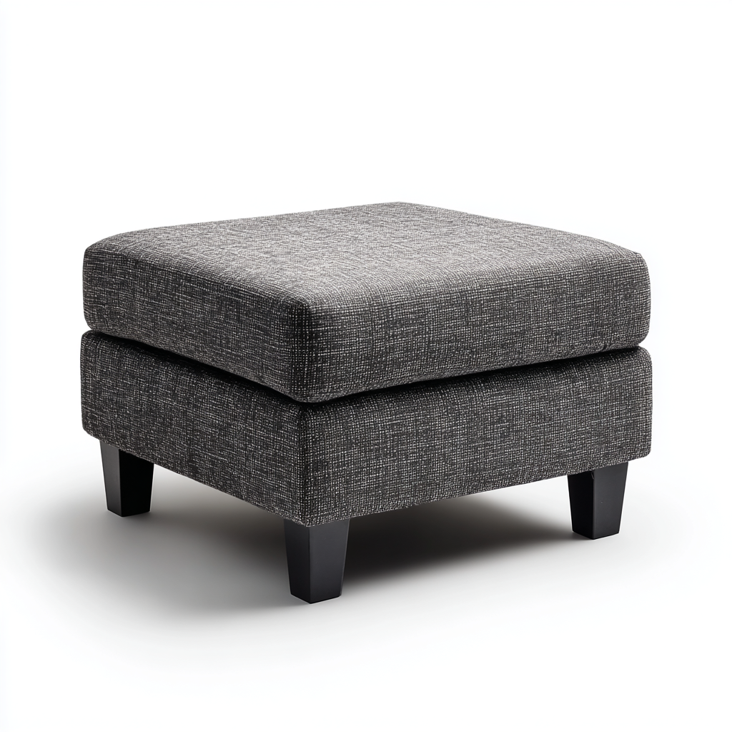 Taburete Otomano Cuadrado de Tela Gris Oscuro con Patas de Madera