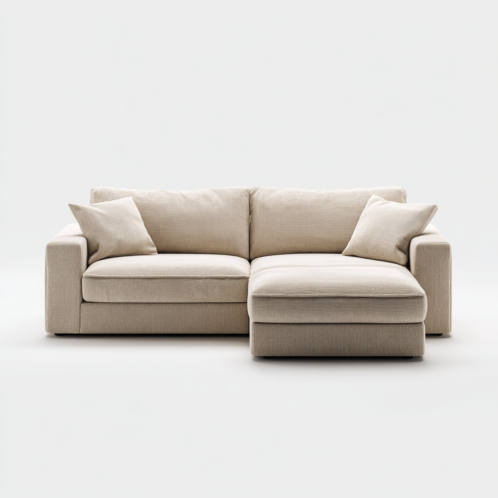 Sofá Modular de 3 Plazas con Chaise Longue en Tela Beige