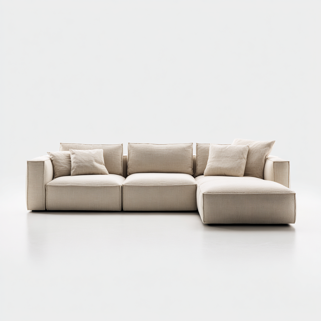 Sofá Modular de 4 Plazas con Chaise Longue en Tela Beige