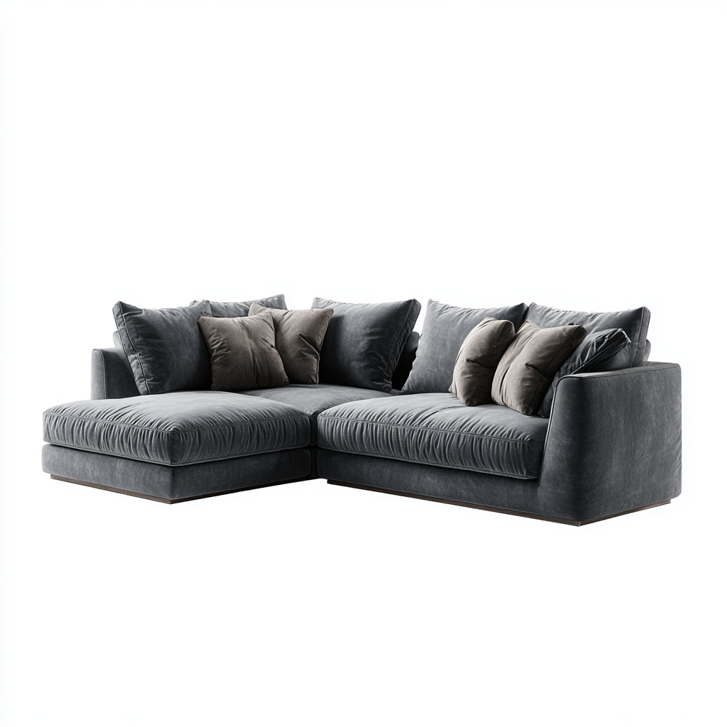Sofá Modular Esquinero de Terciopelo Gris Oscuro con Chaise Longue