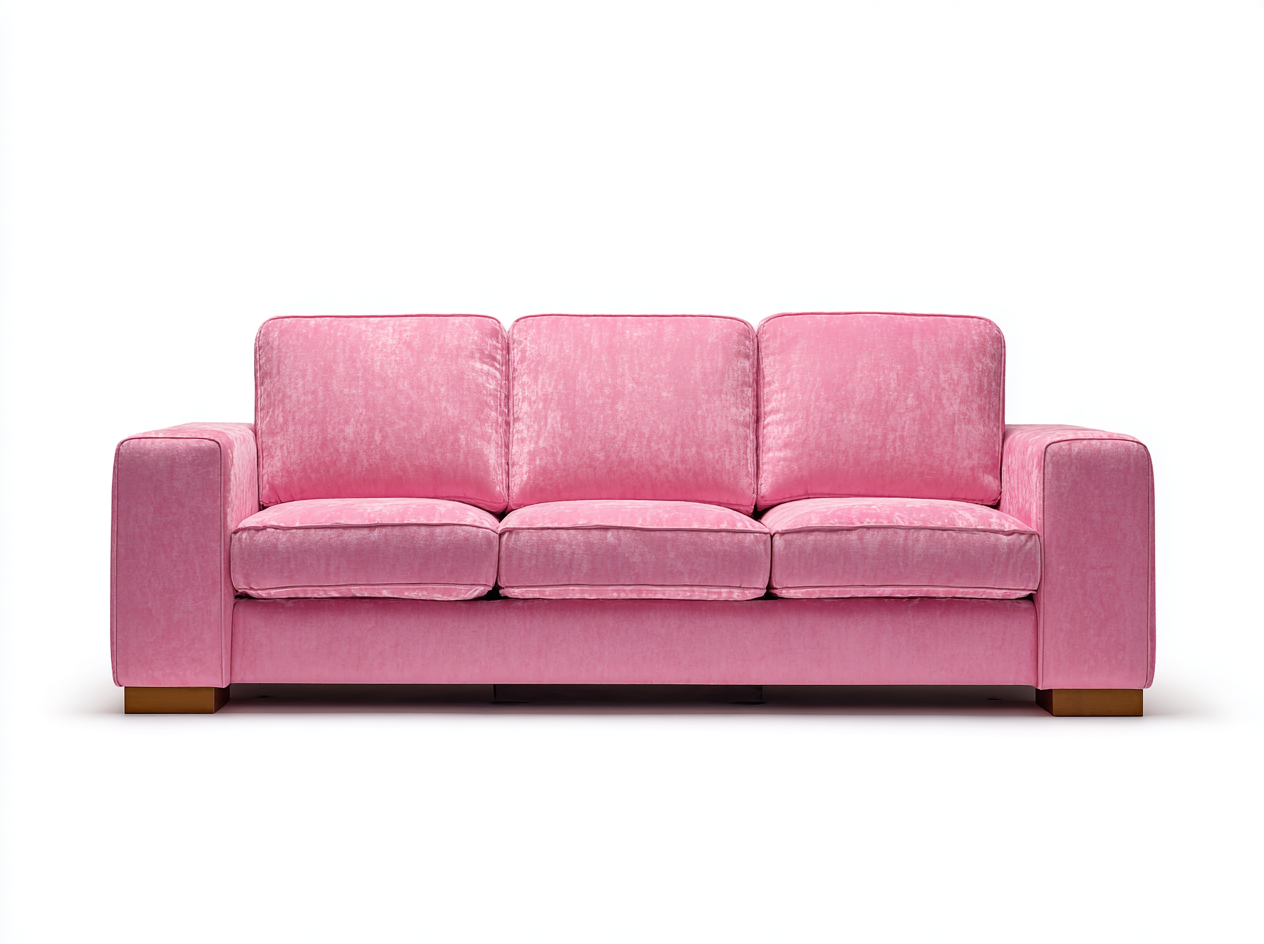 Sofá de Tres Plazas en Terciopelo Rosa con Diseño Moderno y Cojines Acolchados