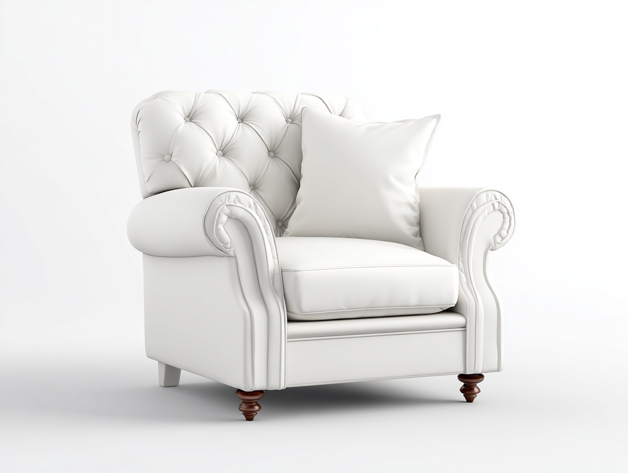 Sillón Clásico en Piel Blanca con Respaldo Capitonné y Cojín Acolchado