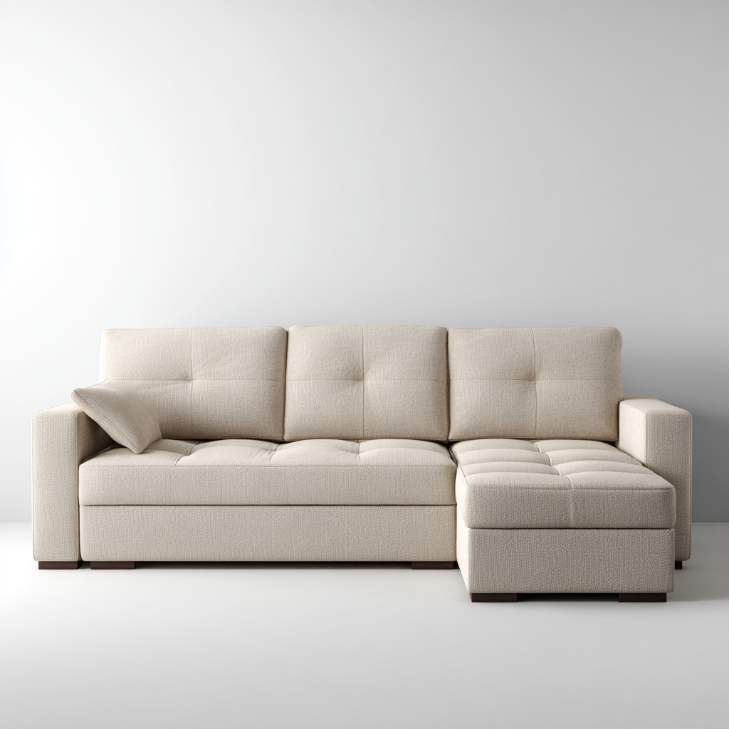 Sofá Chaise Longue de 3 Plazas con Almacenaje en Tela Beige