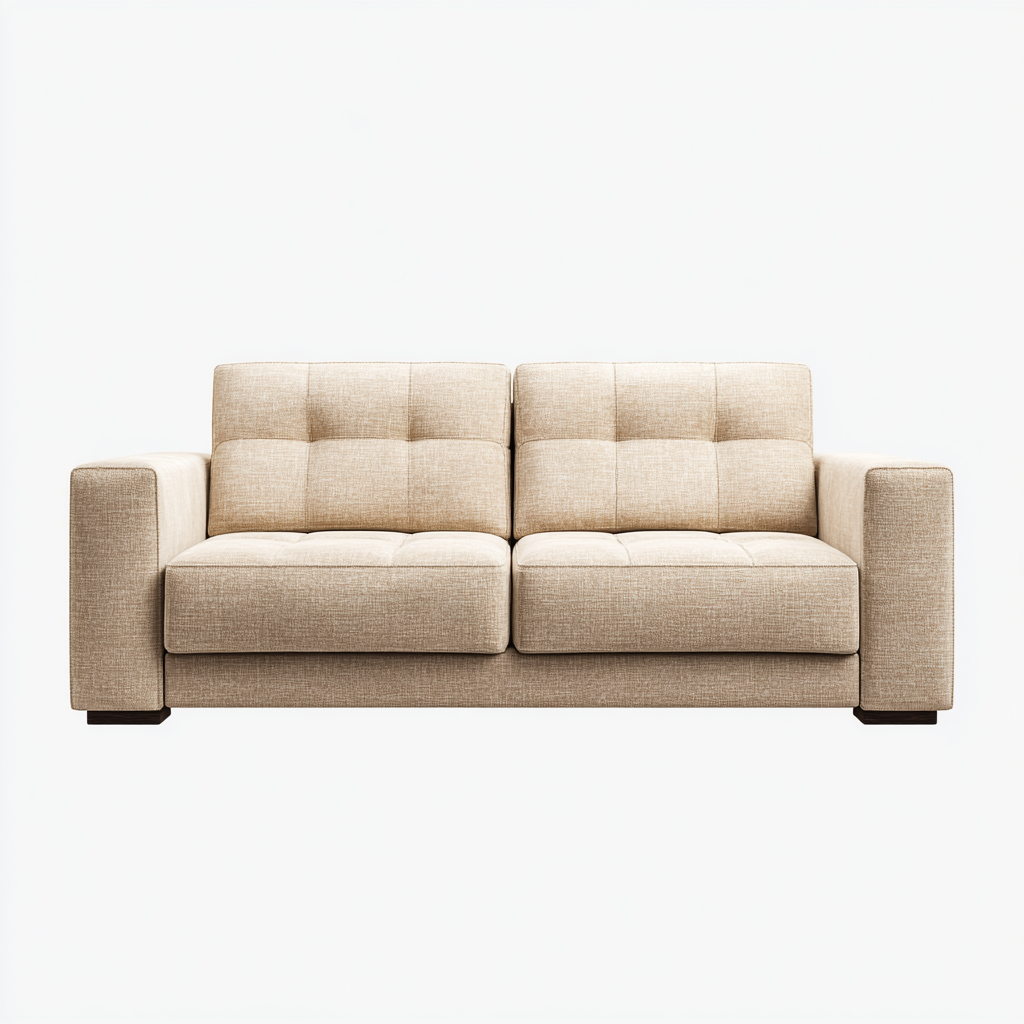 Sofá de 2 Plazas en Tela Beige con Reposabrazos Cuadrados