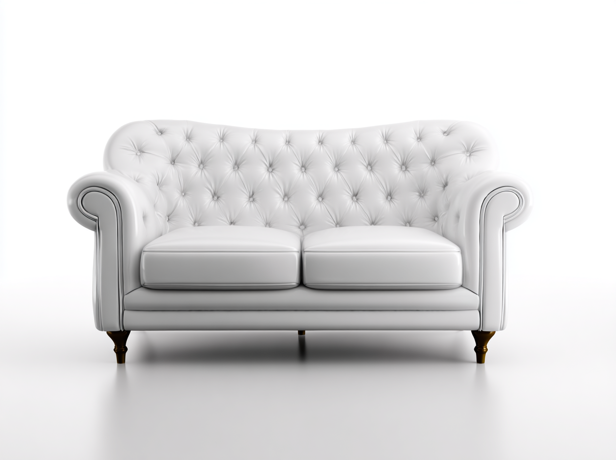 Sofá Chesterfield Clásico de 2 Plazas en Piel Blanca con Patas de Madera