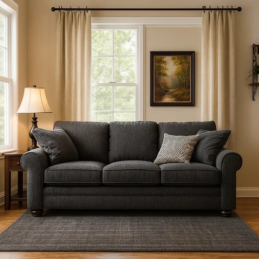 Sofá de 3 Plazas en Tela Gris Oscuro con Cojines Decorativos