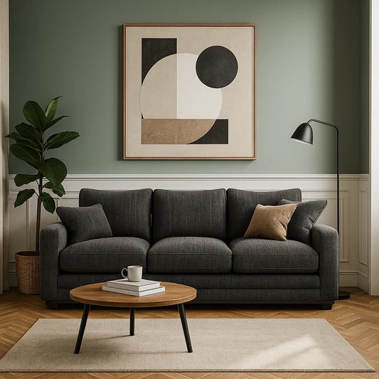 Sofá de 3 Plazas en Tela Gris Oscuro con Cojines Decorativos