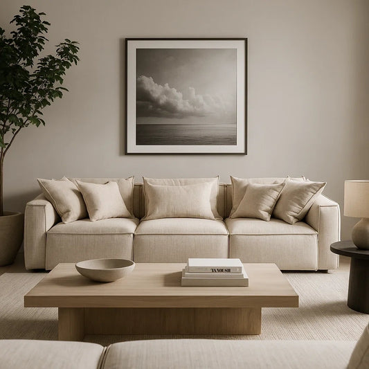 Sofá Modular 3 Plazas con Brazos Anchos en Tela Beige