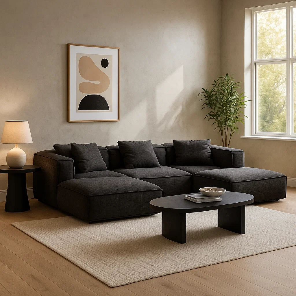 Sofá Modular Chaise Longue en Tela Gris Oscuro de Estilo Moderno