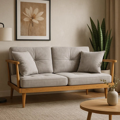 Sofá de 2 Plazas con Estructura de Madera y Cojines Acolchados en Gris Claro
