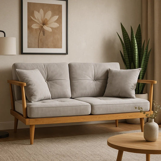Sofá de 2 Plazas con Estructura de Madera y Cojines Acolchados en Gris Claro