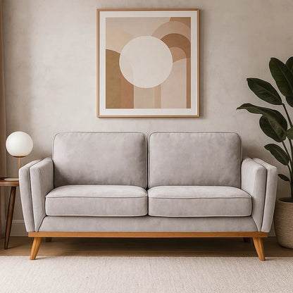 Sofá de 2 Plazas en Gris Claro con Base de Madera y Cojines Acolchados