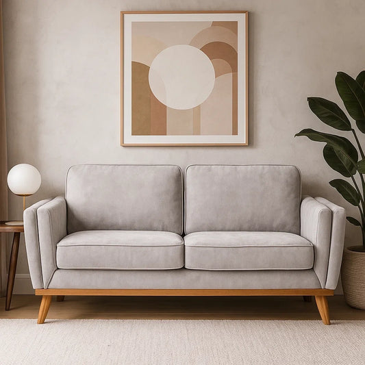 Sofá de 2 Plazas en Gris Claro con Base de Madera y Cojines Acolchados