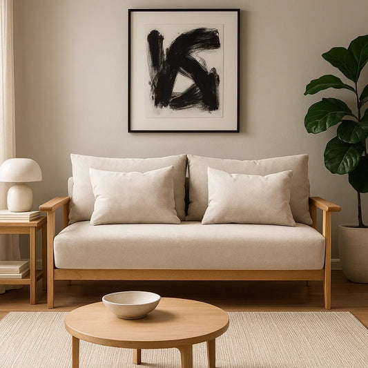 Sofá de 2 Plazas en Beige Claro con Cojines Suaves y Estructura de Madera