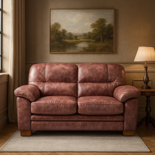 Sofá de 2 Plazas de Piel Roja Vintage con Reposabrazos Acolchados